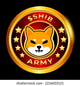 Shiba Inu SHIB Army Gold Coin Crypto currency Symbol