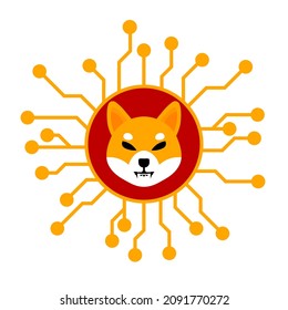 shiba inu SHIB chip crypto currency, shiba coin with network line, financial investment.