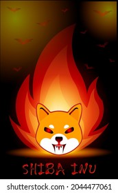 Banner de moneda criptográfica de Shiba Inu (SHIB) con fondo de fuego, dogecoin a la luna. vectores 10