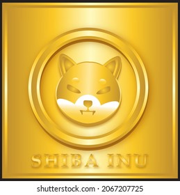 Shiba Inu ( SHIB ) crypto currency with golden box background, dogecoin meme. vector eps 10