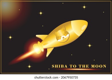 Shiba inu (SHIB) crypto currency to the moon, dogecoin meme. vector eps 10