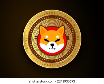 Shiba Inu (SHIB) crypto currency symbol and logo on gold coin. Virtual money concept token based on blockchain technology. 