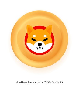 Shiba Inu (SHIB) crypto currency 3D coin vector illustration isolated on white background. Can be used as virtual money icon, logo, emblem, sticker and badge designs.