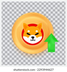 Shiba Inu (SHIB) crypto currency buy concept with green arrow  vector 3D icon isolated on transparent background