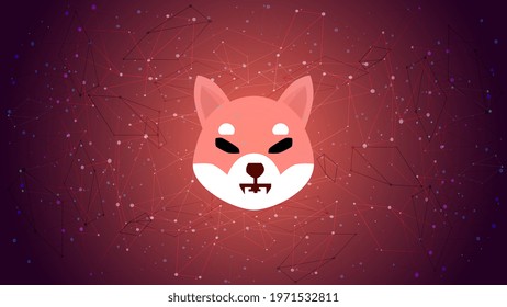 Shiba Inu SHIB token symbol of the DeFi project cryptocurrency theme on a blue polygonal background. Cryptocurrency logo icon. Decentralized finance programs. Vector EPS10.