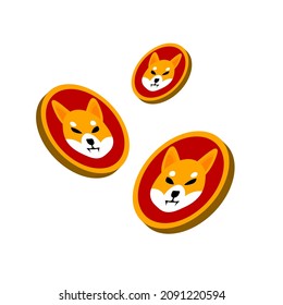 shiba inu SHIB tokens three-dimensional perspective concept, good investment cryptocurrency. vector illustration