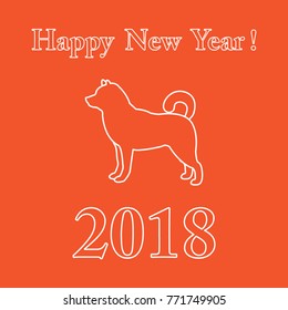 Shiba Inu silhouette and inscription happy new year. Design element for postcard, banner, poster or print.