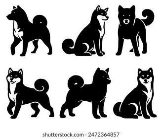 Shiba Inu Silhouette: Japanische Hunderasse, Haustier, Hunde Umriss, flache Vektorillustration