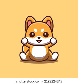 Shiba Inu Sitzen begeisterte Cute Creative Kawaii Cartoon Mascot Logo