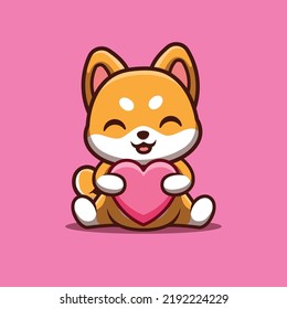 Shiba Inu Sitting Love Cute Creative Kawaii Cartoon Mascot Logo