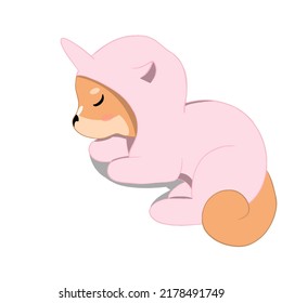 shiba inu sleeping in pajamas are slipping