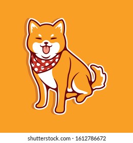 Shiba Inu Smiling with Tongue Out Wearing Red Bandana Vector Illustration - Vector