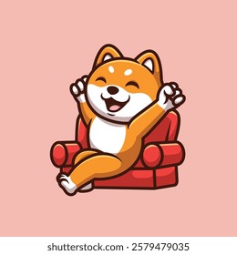 Shiba Inu Sofa Cartoon Illustration