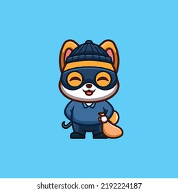 Shiba Inu Thief Cute Creative Kawaii Cartoon Mascot Logo