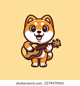 Shiba Inu Ukulele Cartoon Illustration