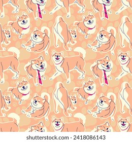 SHIBA INU IN VARIOUS MOVES SEAMLESS PATTERN