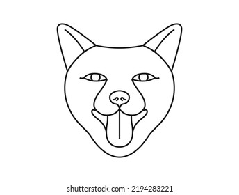 Shiba Inu Vector Silhouette Isolated On White Background. Black Line Art Smiling Dog Head. Сute Dog Portrait Icon. Flat Doggy Symbol