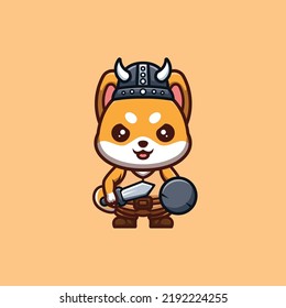 Shiba Inu Viking Cute Creative Kawaii Cartoon Mascot Logo