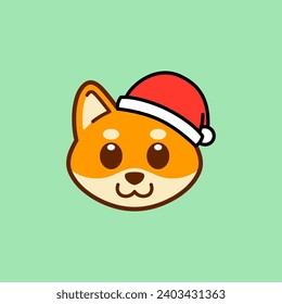 Shiba Inu Wearing Santa Hat Illustration