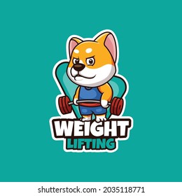 Shiba Inu Weightlifting Creative Cartoon Mascot Logo Design