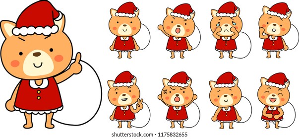 Shiba Inu's Santa Claus emotional expression set
