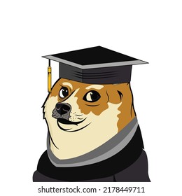 Shiba meme dog with graduation cap vector, dog with graduation hat