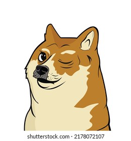 Shiba Meme Dog With One Eye Closed Vector Illustrator