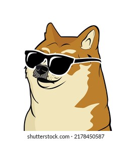 Shiba meme dog wearing black sunglass vector illustrator