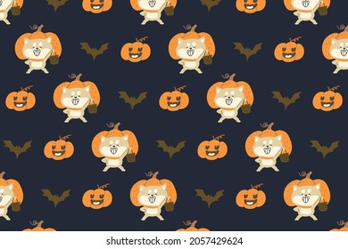shiba seamless pattern vector Halloween spooky repeat wallpaper scarf isolated tile background devil evil cartoon illustration doodle gift wrap paper design pumpkin