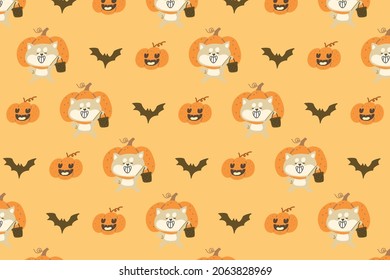 shiba seamless pattern vector Halloween spooky repeat wallpaper scarf isolated tile background devil evil cartoon illustration doodle gift wrap paper design pumpkin