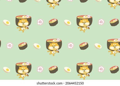 shiba seamless pattern vector  repeat wallpaper  isolated tile background devil  cartoon illustration doodle gift wrap paper design ramen noodle 