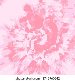 Shibori Circle Vector. Hypnotic Flower. Pink Ink Background. Psychedelic Dip Dyed Ornament. Rose Quartz Illustration. Watercolor Brush Effect. Orange Bohemian Swirl. Ballet Slipper Modern Fabric.