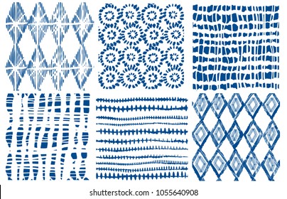 Shibori indigo seamless pattern. Vector indigo print