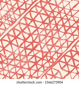 Shibori Seamless Pattern. Tie Dye Abstract Texture. Batik Tie Dye Border. Stencil Japan Background. Watercolor Shoji Design. Kimono Tile.  Organic Minimal Grid. Terracotta Red and White