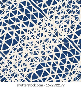 Shibori Seamless Pattern. Tie Dye Abstract Texture. Batik Tie Dye Border. Stencil Japan Background. Indigo and White Watercolor Shoji Design. Kimono Tile.  Organic Minimal Grid.