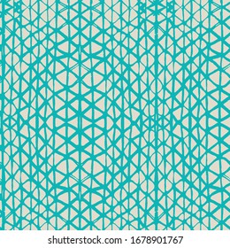 Shibori Seamless Pattern. Tie Dye Abstract Texture. Batik Tie Dye Border. Stencil Japan Background. Organic Minimal Grid. Watercolor Shoji Design. Kimono Tile.  Teal and Beige