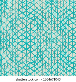 Shibori Seamless Pattern. Tie Dye Abstract Texture. Watercolor Shoji Design. Kimono Tile.  Teal and Beige Organic Minimal Grid. Batik Tie Dye Border. Stencil Japan Background.