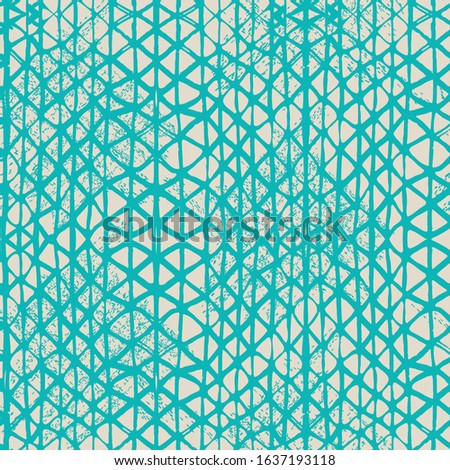 Shibori Seamless Pattern. Tie Dye Abstract Texture. Organic Minimal Grid. Teal and Beige Batik Tie Dye Border. Stencil Japan Background. Watercolor Shoji Design. Kimono Tile. 