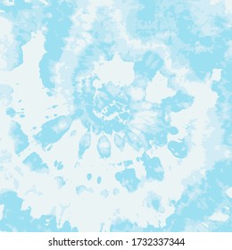 Shibori Spiral Vector. Bohemian Circle. Pale Blue Textile. Hypnotic Dip Dyed Painting. Cyan Color Wallpaper. Watercolor Brush Fabric. Sky Blue Psychedelic Twist. Ulltramarine Grunge Print.