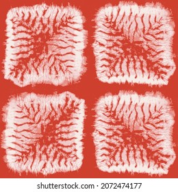 Shibori stitching tie and dye pattern in red and white. Repeatable structured vector pattern. Shibori is a stitching tie and dye technic from Japan. 