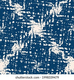 Shibori style indigo tie dye vector seamless pattern. Modern abstract background in traditional japanese fabric style. Navy blue and 