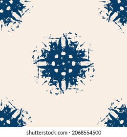 Shibori style indigo tie dye vector seamless pattern. Modern abstract background in traditional japanese fabric style. Navy blue and off white monochrome repeat tile. Clipping mask is used for editing