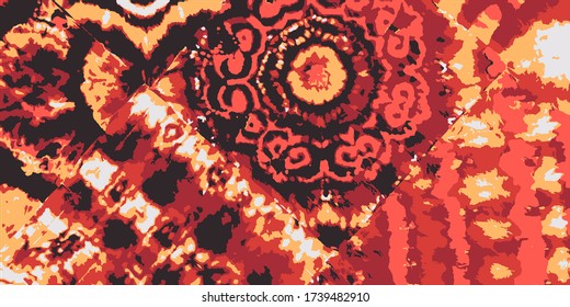Vector de textura de Shibori. Impresión africana. Moda Rústica de Sangre Roja. Textil Étnico Moderno. Ornamento artístico. Batik Ikat. Patrón de mosaico de tintes. Watercolor Orgánico. Patrón Tribal Bohemio.