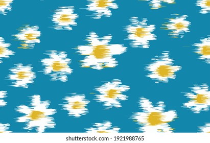 
Shibori, tie dye, daisy flowers  abstract batik brush seamless and repeat pattern design
