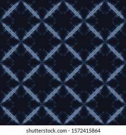 Shibori Tie Dye Indigo Blue Texture Background. Bleached Handmade Resist Seamless Pattern. Organic Cloth Effect Textile. Classic Japanese or Indonesian All Over Print. Vector Repeat Tile Eps 10