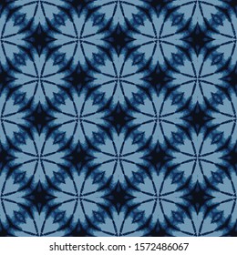 Shibori Tie Dye Indigo Blue Texture Background. Bleached Handmade Resist Seamless Pattern. Organic Cloth Effect Textile. Classic Japanese or Indonesian All Over Print. Vector Repeat Tile Eps 10