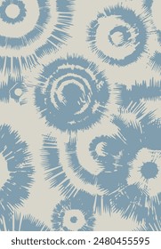 shibori tie dye sunburst circle background. Seamless pattern on white background. Japanese style batik textile. Variegated for summer fashion swatch