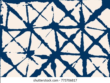 Shibori Tie-Dye Vector Summer Pattern. Knitted Hand Painted Texture. Textured Japanese Ink Background. Modern Batik Horizontal Tile. Abstract Organic Shibori Tie-Dye Vector Summer Pattern Retro Design