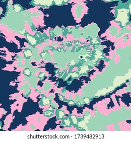 Shibori Twist Vector. Psychedelische Blume. Grünfarben-Ornament. Böhmische Tie Dye Mode. Teal Background. Wasserfarbene Pinselwirkung. Emerald Pink Hypnotic Circle. Blauer grüner Stammbaum.