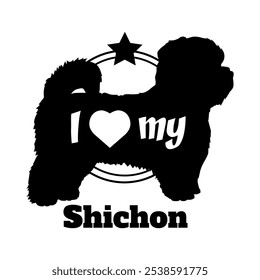 Shichon perro silueta, me encanta mi perro, perro, razas de perro, logotipo, Vector, silueta, animal, ilustración, icono, signo, negro, mascota,